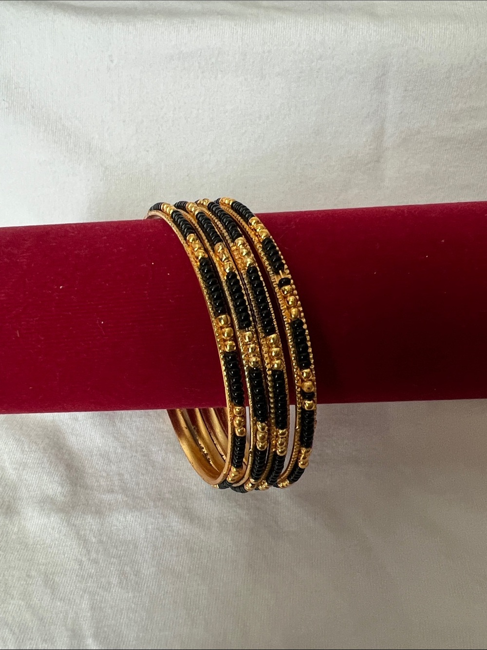 Gold and Black Stacked Bangle Bracelet Set